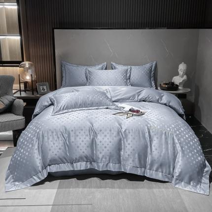 91家纺网 家纺一手货源 找家纺 芯贝儿2022新款贡缎提花水洗天丝绣花四件套金典--灰