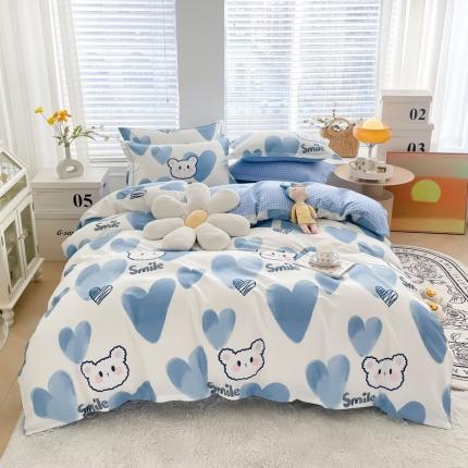 91家纺网 家纺一手货源 找家纺 芯贝儿2022新款13370小清新全m印花四件套波波熊