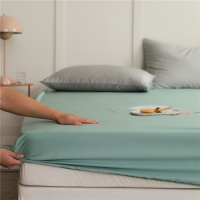 91家纺网 家纺一手货源 找家纺 新款60支天丝单品系列-床笠薄荷绿