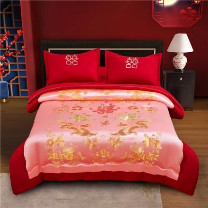 91家纺网 家纺一手货源 找家纺 总玉雅2025婚庆被子磨毛绣花大豆春秋被冬被喜被芯含包装袋 