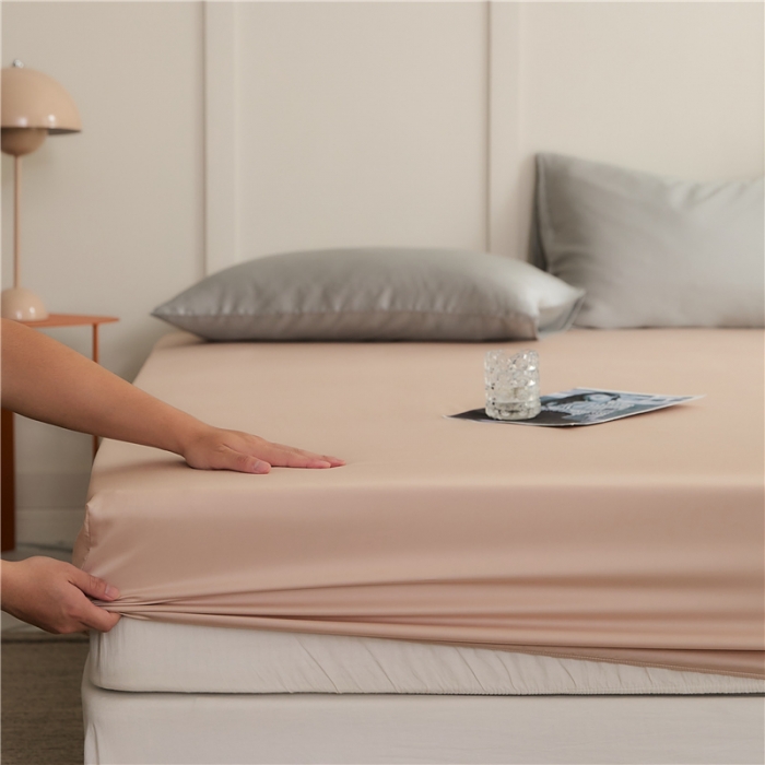 91家纺网 家纺一手货源 找家纺 新款60支天丝单品系列-床笠杏粉色