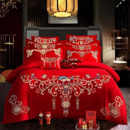 91家纺网 家纺一手货源 找家纺 2025新款婚庆磨毛四件套多件套 相爱今生