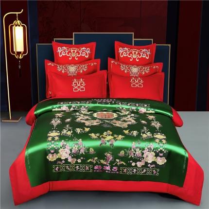 91家纺网 家纺一手货源 找家纺 2025新款婚庆磨毛四件套多件套 龙凤子孙-绿