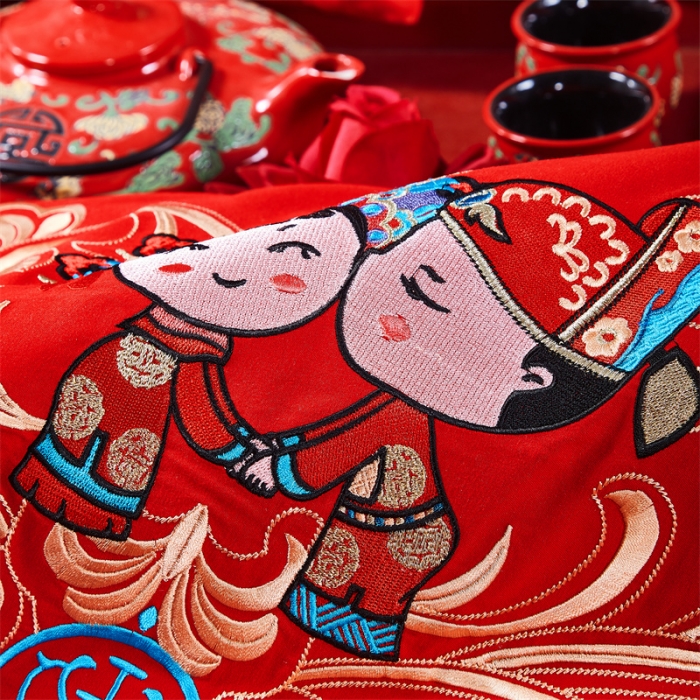 91家纺网 家纺一手货源 找家纺 2025新款婚庆磨毛四件套多件套 相爱今生