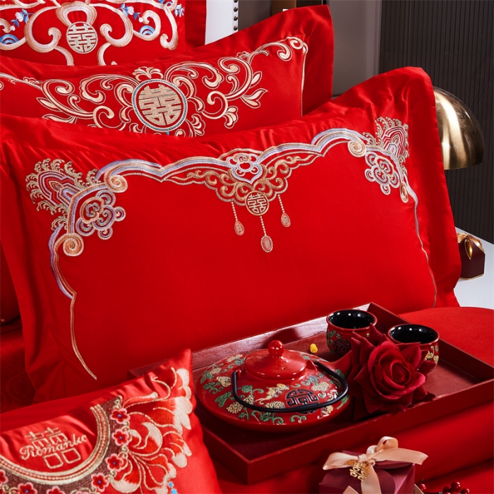 91家纺网 家纺一手货源 找家纺 2025新款婚庆磨毛四件套多件套 相爱今生