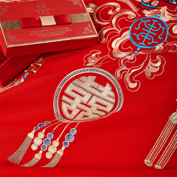 91家纺网 家纺一手货源 找家纺 2025新款婚庆磨毛四件套多件套 相爱今生