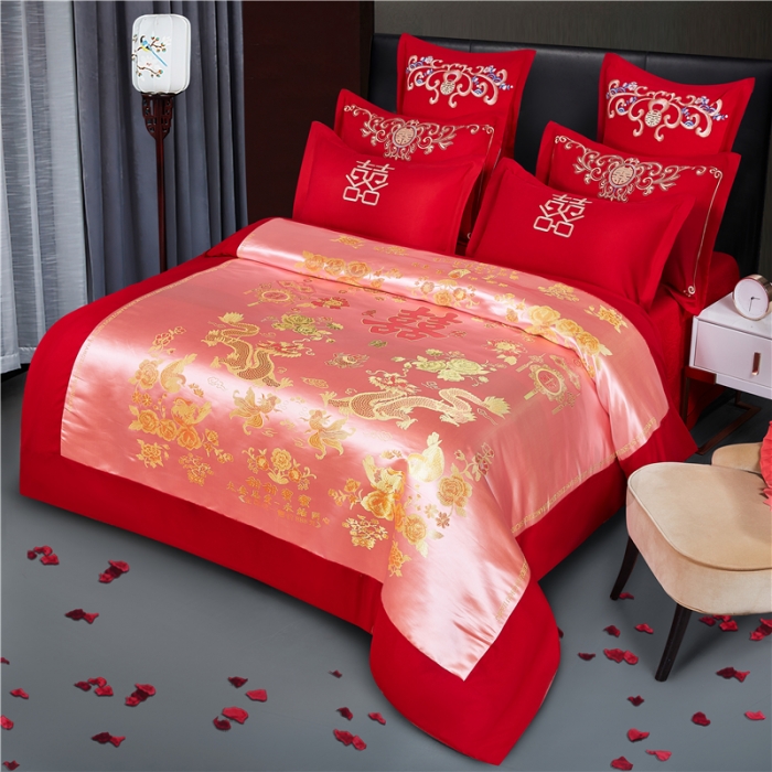 91家纺网 家纺一手货源 找家纺 2025新款婚庆磨毛四件套多件套 龙凤子孙-粉