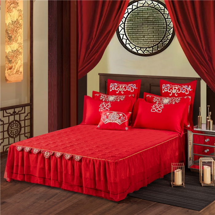 91家纺网 家纺一手货源 找家纺 2025新款婚庆磨毛四件套多件套 龙凤子孙-粉