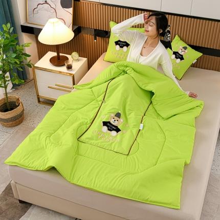 91家纺网 家纺一手货源 找家纺 2022帽子熊毛巾绣四季款抱枕被 帽子熊-果绿