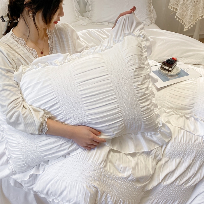 91家纺网 家纺一手货源 找家纺 吾诺 2022 美美公主泡泡纱四件套 韩式韩版小清新 公主白