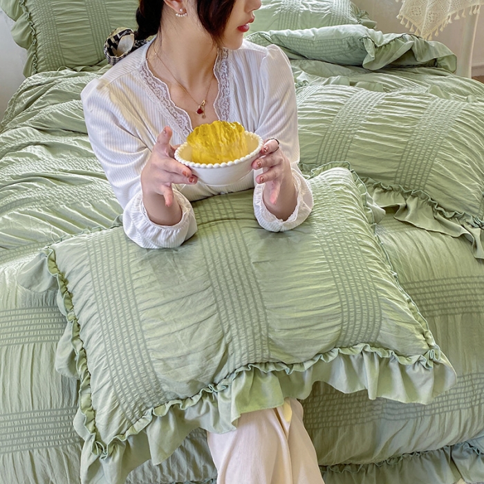 91家纺网 家纺一手货源 找家纺 吾诺 2022 美美公主泡泡纱四件套 韩式韩版小清新 公主绿