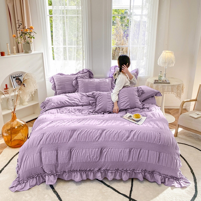 91家纺网 家纺一手货源 找家纺 吾诺 2022 美美公主泡泡纱四件套 韩式韩版小清新 公主紫