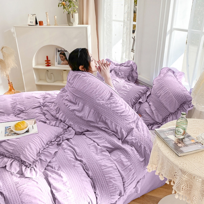 91家纺网 家纺一手货源 找家纺 吾诺 2022 美美公主泡泡纱四件套 韩式韩版小清新 公主紫