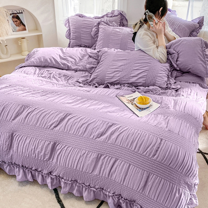 91家纺网 家纺一手货源 找家纺 吾诺 2022 美美公主泡泡纱四件套 韩式韩版小清新 公主紫