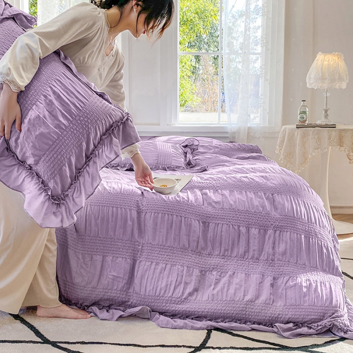 91家纺网 家纺一手货源 找家纺 吾诺 2022 美美公主泡泡纱四件套 韩式韩版小清新 公主紫