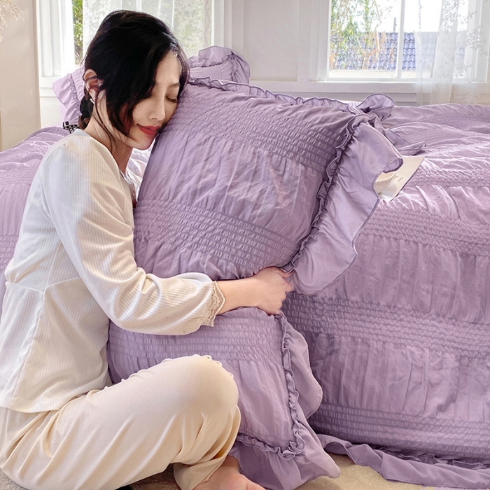 91家纺网 家纺一手货源 找家纺 吾诺 2022 美美公主泡泡纱四件套 韩式韩版小清新 公主紫