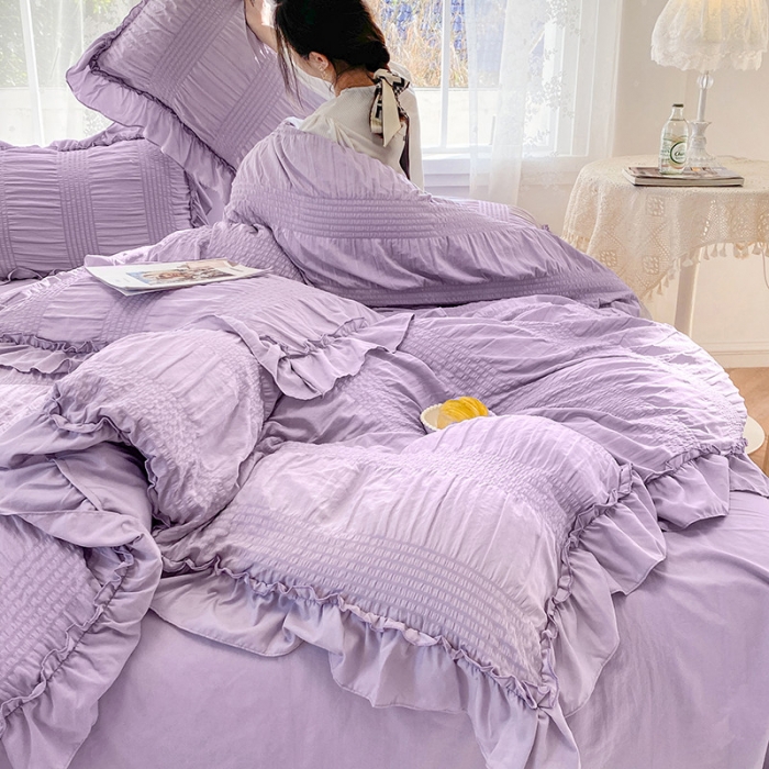 91家纺网 家纺一手货源 找家纺 吾诺 2022 美美公主泡泡纱四件套 韩式韩版小清新 公主紫