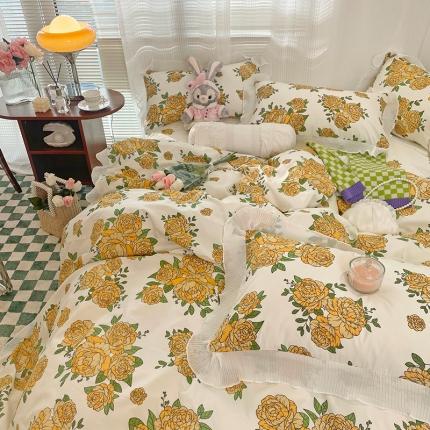 91家纺网 家纺一手货源 找家纺 （总）花伞 2022年新款韩版温柔小碎花木耳锦棉四件套系列