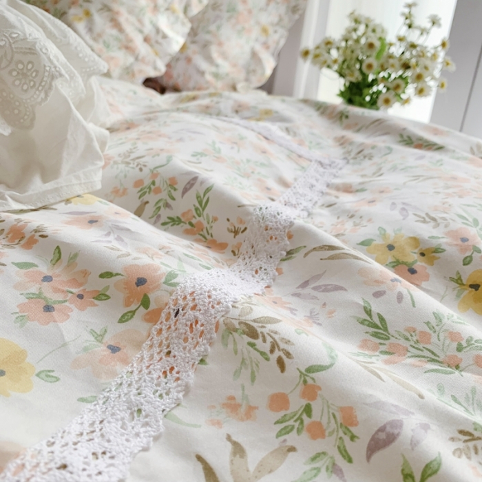 91家纺网 家纺一手货源 找家纺 眠屿 2022新款全棉小碎花法式花边四件套 芳华