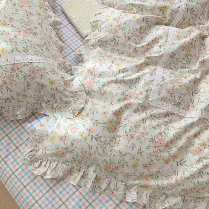 91家纺网 家纺一手货源 找家纺 眠屿 2022新款全棉小碎花法式花边四件套 芳华