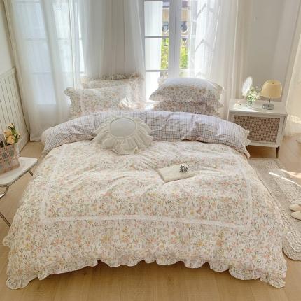 眠屿 2022新款全棉小碎花法式花边四件套 芳华