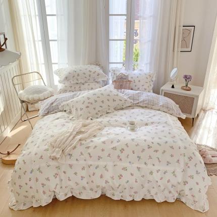 91家纺网 家纺一手货源 找家纺 眠屿 2022新款全棉小碎花法式花边四件套 韩式小花