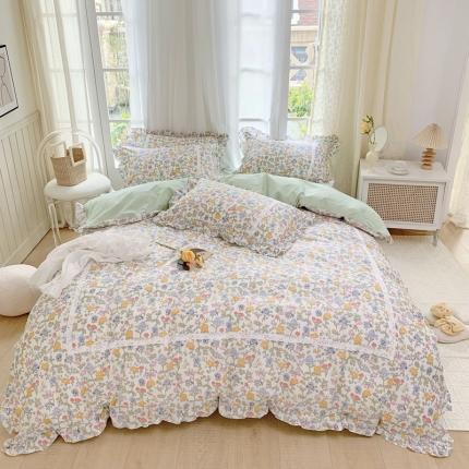 91家纺网 家纺一手货源 找家纺 眠屿 2022新款全棉小碎花法式花边四件套 花开半夏