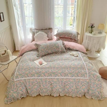 91家纺网 家纺一手货源 找家纺 眠屿 2022新款全棉小碎花法式花边四件套 梦妆花园