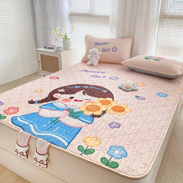 91家纺网 家纺一手货源 找家纺 沐慕 2022新款工艺款大版乳胶凉席 花花女孩-粉