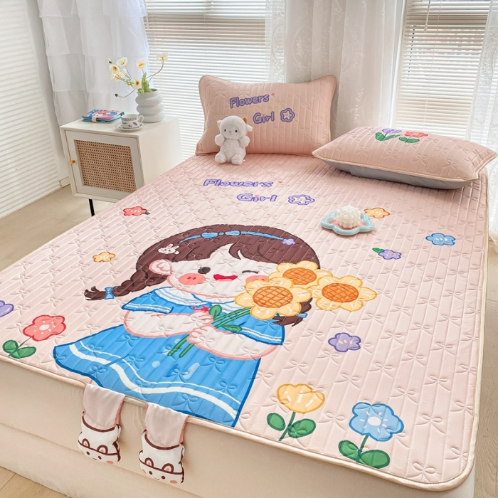 91家纺网 家纺一手货源 找家纺 沐慕 2022新款工艺款大版乳胶凉席 花花女孩-粉