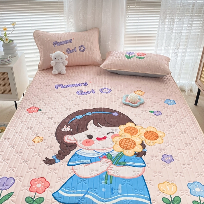 91家纺网 家纺一手货源 找家纺 沐慕 2022新款工艺款大版乳胶凉席 花花女孩-粉