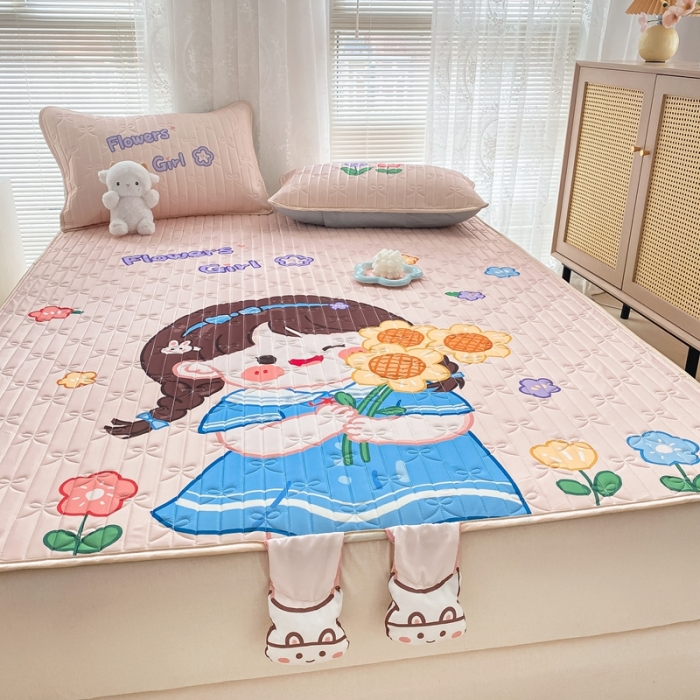 91家纺网 家纺一手货源 找家纺 沐慕 2022新款工艺款大版乳胶凉席 花花女孩-粉