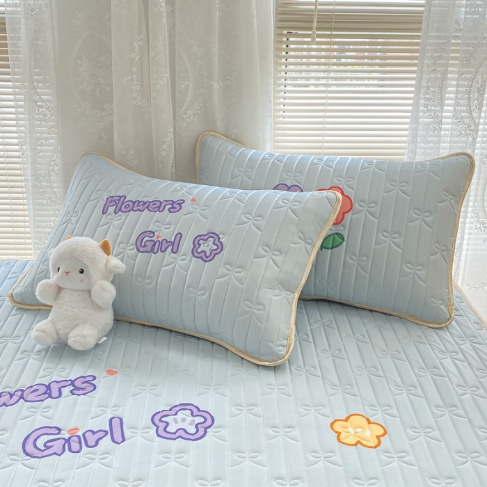 91家纺网 家纺一手货源 找家纺 沐慕 2022新款工艺款大版乳胶凉席 花花女孩-蓝