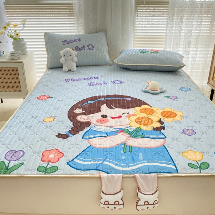 91家纺网 家纺一手货源 找家纺 沐慕 2022新款工艺款大版乳胶凉席 花花女孩-蓝