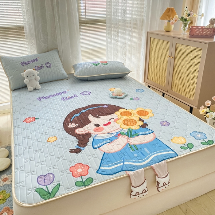 91家纺网 家纺一手货源 找家纺 沐慕 2022新款工艺款大版乳胶凉席 花花女孩-蓝