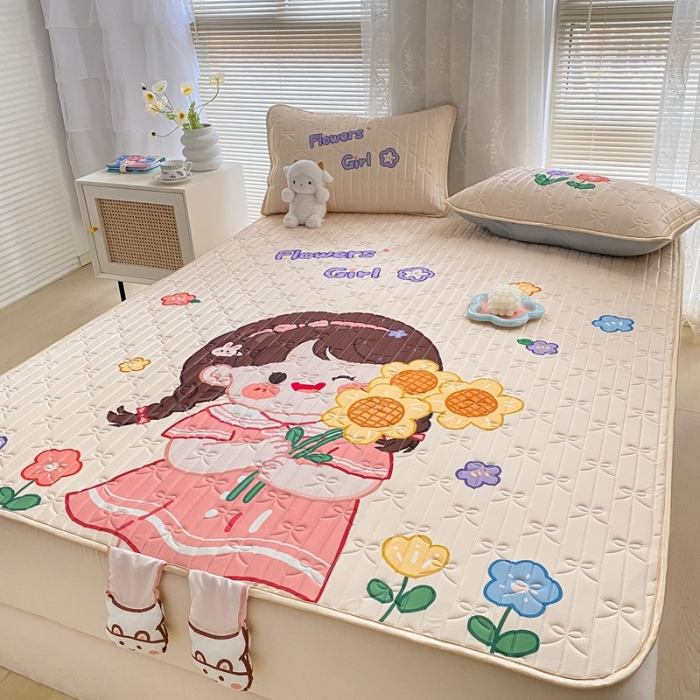 91家纺网 家纺一手货源 找家纺 沐慕 2022新款工艺款大版乳胶凉席 花花女孩-米