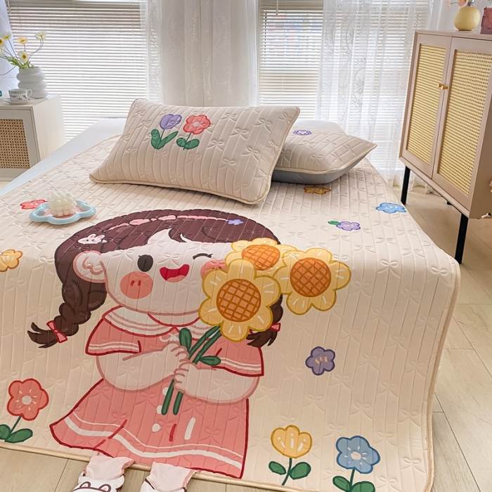 91家纺网 家纺一手货源 找家纺 沐慕 2022新款工艺款大版乳胶凉席 花花女孩-米