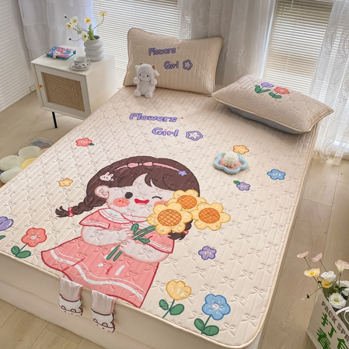 91家纺网 家纺一手货源 找家纺 沐慕 2022新款工艺款大版乳胶凉席 花花女孩-米