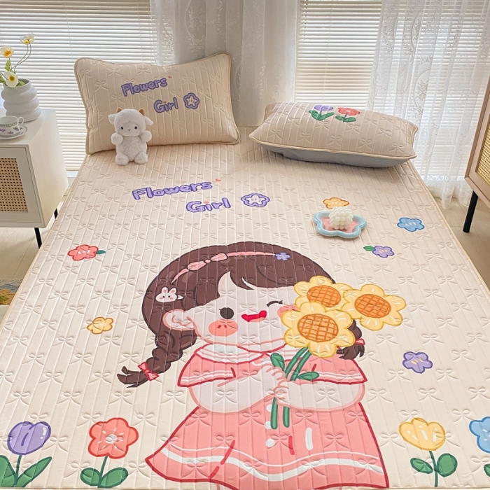 91家纺网 家纺一手货源 找家纺 沐慕 2022新款工艺款大版乳胶凉席 花花女孩-米