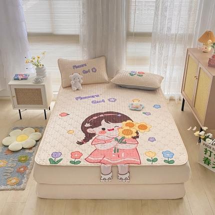 沐慕 2022新款工艺款大版乳胶凉席 花花女孩-米