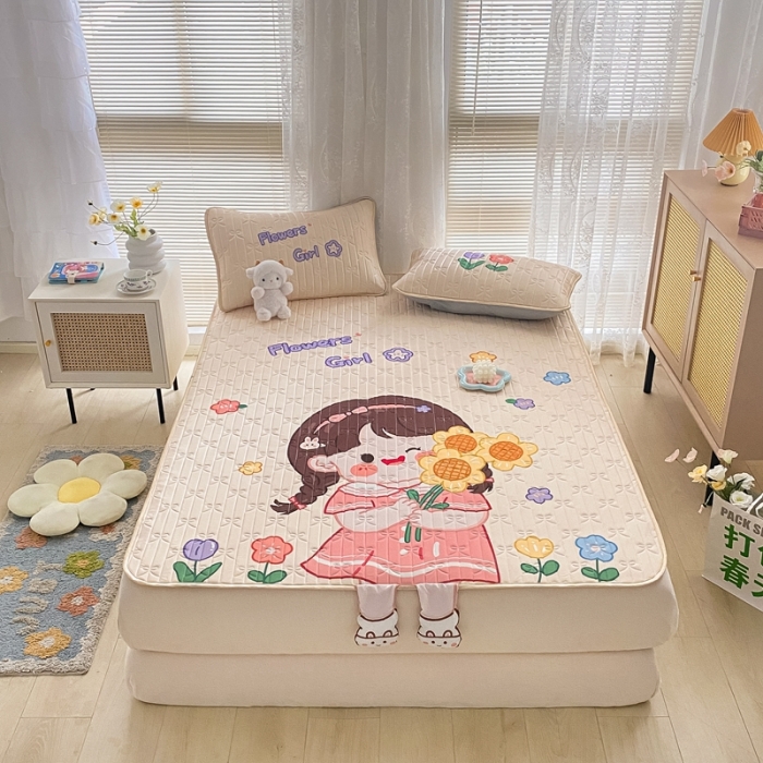 91家纺网 家纺一手货源 找家纺 沐慕 2022新款工艺款大版乳胶凉席 花花女孩-米