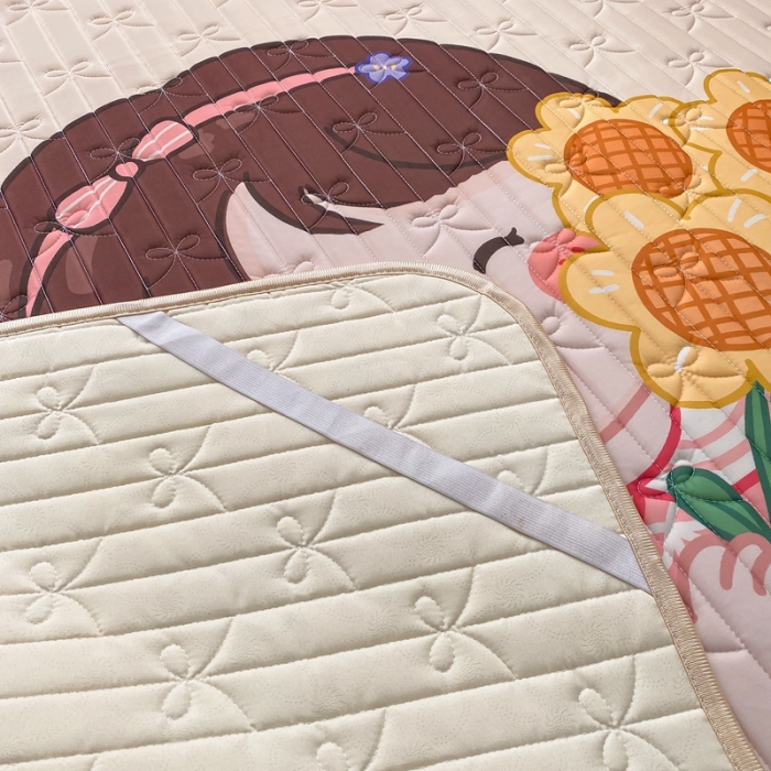 91家纺网 家纺一手货源 找家纺 沐慕 2022新款工艺款大版乳胶凉席 花花女孩-米