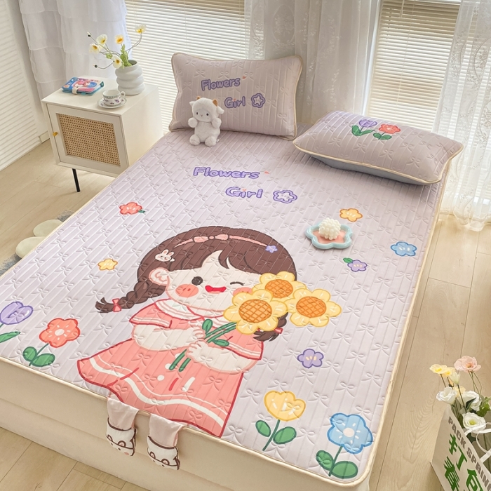 91家纺网 家纺一手货源 找家纺 沐慕 2022新款工艺款大版乳胶凉席 花花女孩-紫