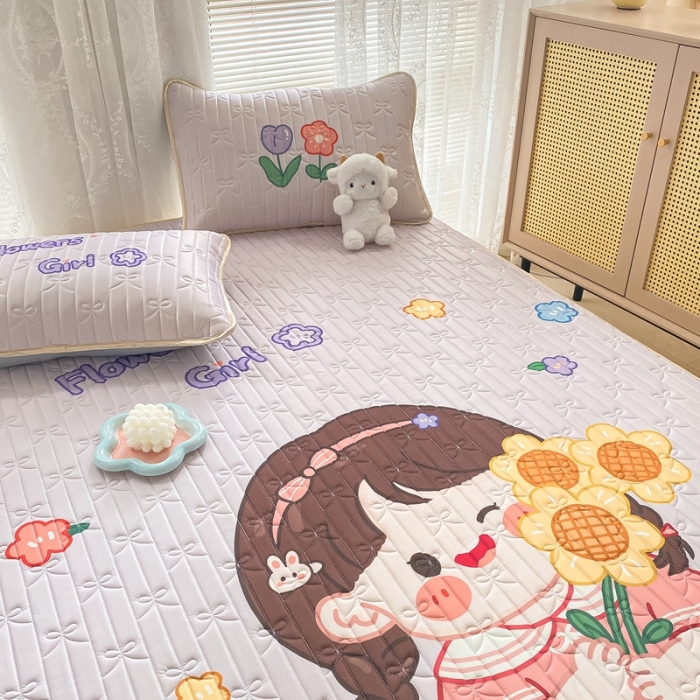 91家纺网 家纺一手货源 找家纺 沐慕 2022新款工艺款大版乳胶凉席 花花女孩-紫