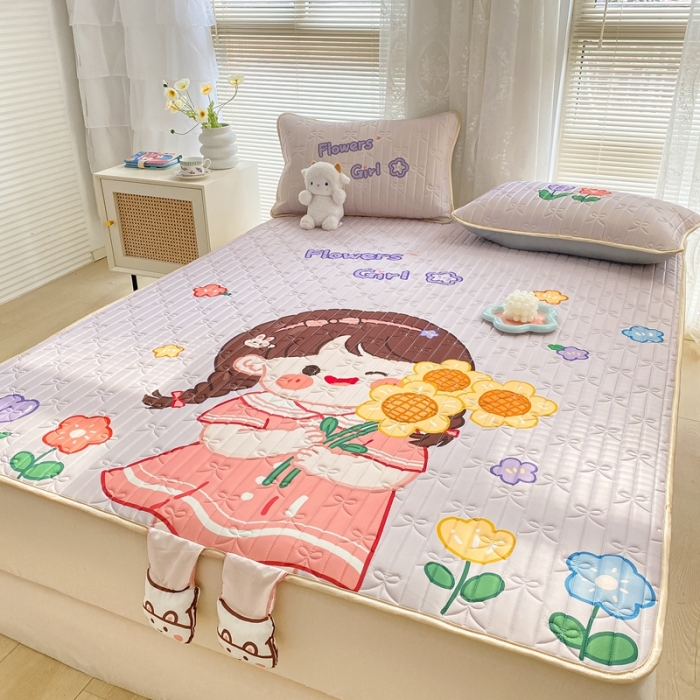 91家纺网 家纺一手货源 找家纺 沐慕 2022新款工艺款大版乳胶凉席 花花女孩-紫