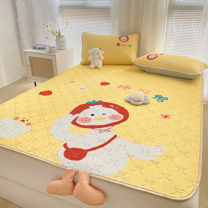 91家纺网 家纺一手货源 找家纺 沐慕 2022新款工艺款大版乳胶凉席 柿柿好鸭-黄