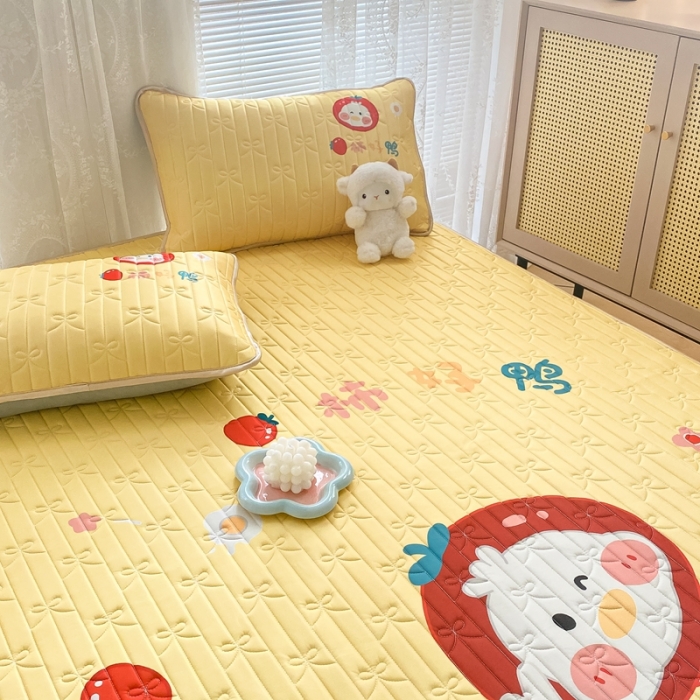 91家纺网 家纺一手货源 找家纺 沐慕 2022新款工艺款大版乳胶凉席 柿柿好鸭-黄