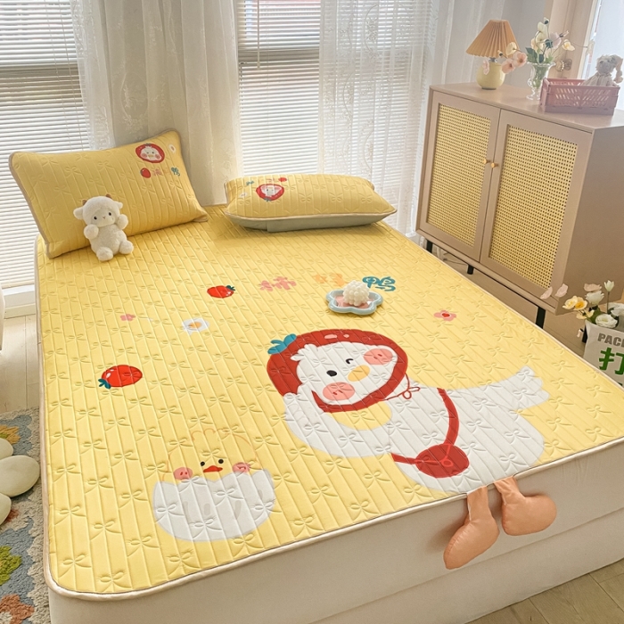 91家纺网 家纺一手货源 找家纺 沐慕 2022新款工艺款大版乳胶凉席 柿柿好鸭-黄