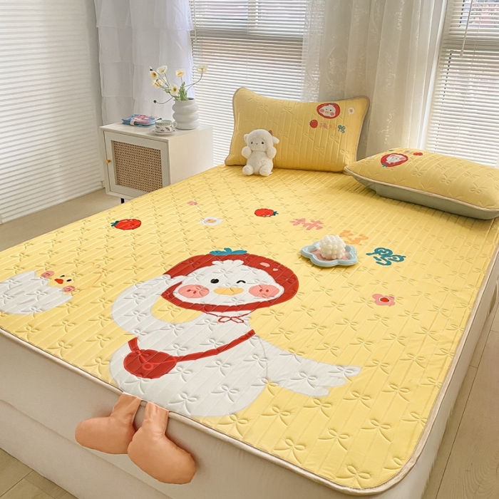 91家纺网 家纺一手货源 找家纺 沐慕 2022新款工艺款大版乳胶凉席 柿柿好鸭-黄