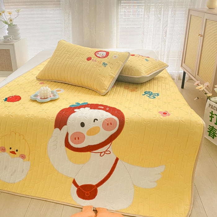 91家纺网 家纺一手货源 找家纺 沐慕 2022新款工艺款大版乳胶凉席 柿柿好鸭-黄